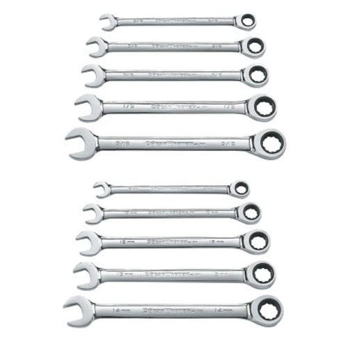 Ratcheting GEARWRENCH Combination SAE/Metric Wrench Set 10 Pc., 12 Point - 9418