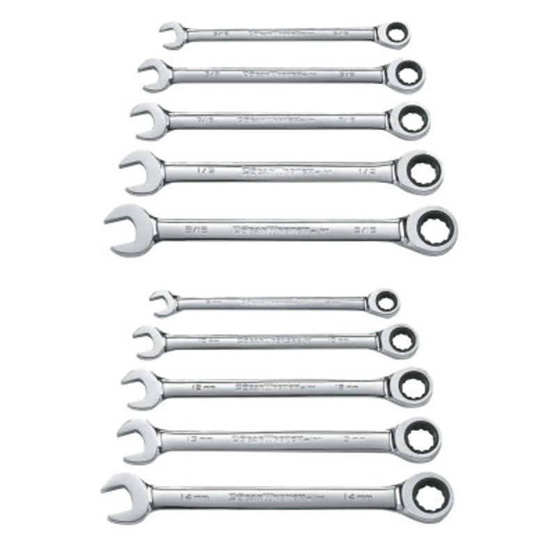 Ratcheting GEARWRENCH Combination SAE/Metric Wrench Set 10 Pc., 12 Point - 9418