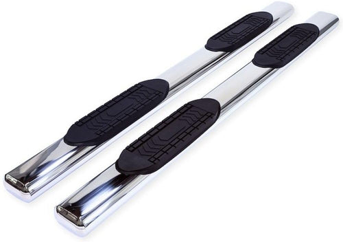 A8201S TrailFX Truck Running Boards Fits Chevrolet Silverado 1500 Extended Cab 1999-2013 Oval 6 Inch Straight Side Bars with Step Pads Polished Stainless Steel Welded End Caps Frame Body Mount Bolts