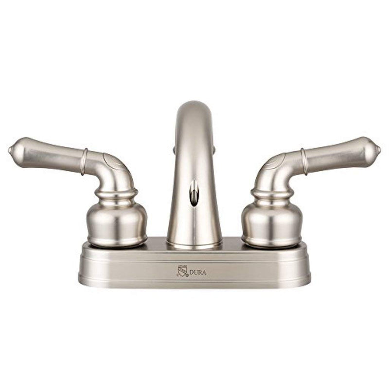 Dura Faucet RV Bathroom Sink Faucet DF-PL620C-SN - Smooth Turning 2-Lever (Brushed Satin Nickel)