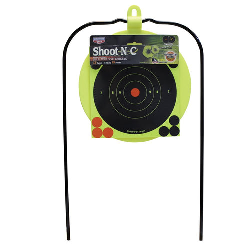 Birchwood Casey Resealable Target Kit for Shooting - Ground Strike Hanging Plate Durable Long-Lasting Highly Visible Yellow 8" Plate Self-Healing Target Rated for .22 Caliber & Up