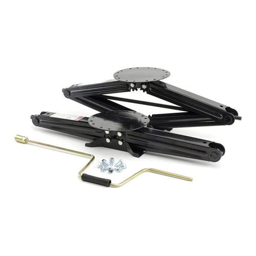 30" Lippert Components Manual RV Scissor Jack Kit for 5th Wheels, Travel Trailers, Set of Two, 5,000 lb. Load Capacity, Anti Rust Coating, Universal Bolt-On Installation, Bow-Tie Base, Crank Handle - 285344