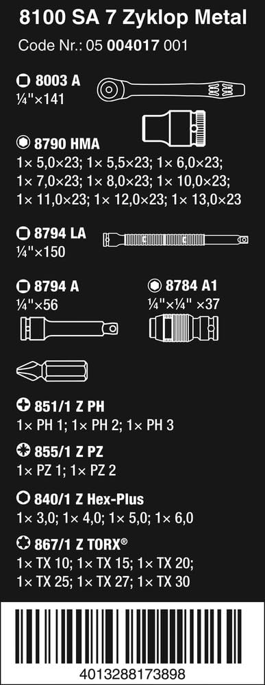 7 8100 SA Metal 1/4 28 PC Square Metric