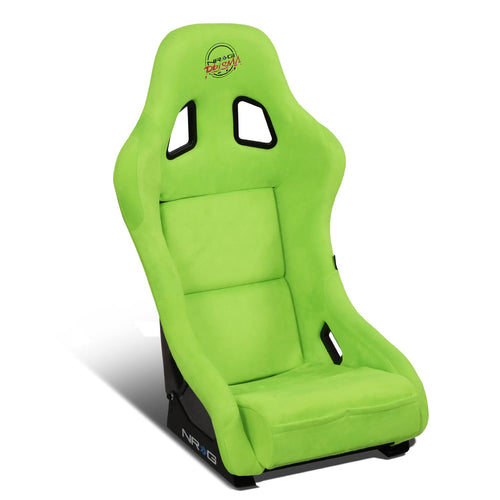 NRG Innovations Universal Fixed Back Bucket Racing Seat NRG-FRP-303NG-PRISMA for 5-Point Harnesses, Size M, Green Alcantara Material, 22" W X 34" H X 16" D