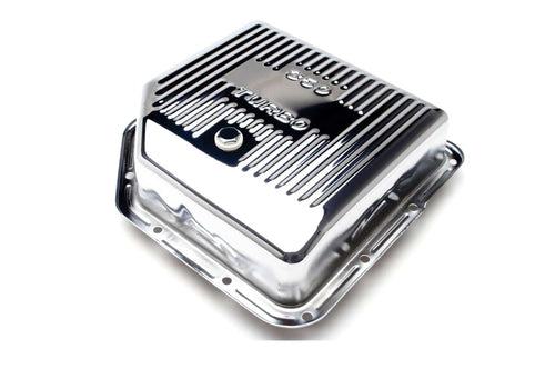 Trans-Dapt 9198 Performance Trans-Dapt Transmission Pan, Deep Sump, Ribbed, 3.5 in Deep, Adds 2 qt Capacity, Ribbed, Steel, Chrome, TH350, Each