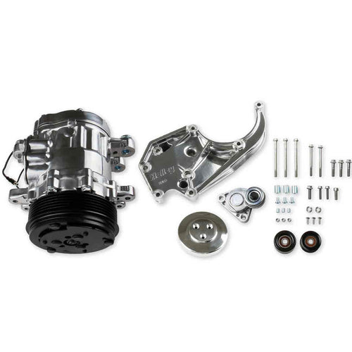 Holley LS A/C Accessory Drive Kit 20-142P - Includes SD7 A/C Compressor, Tensioner, & Pulleys- Polished