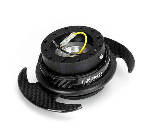 NRG Innovations GEN 3.0 NRG-SRK-650CF-1 Race Steering Wheel Quick Release Hub Adapter 6-Hole Design & 6x70 and 6x74mm Bolt Patterns Black Body/Carbon Fiber Trim Ring w/Carbon Fiber Handles