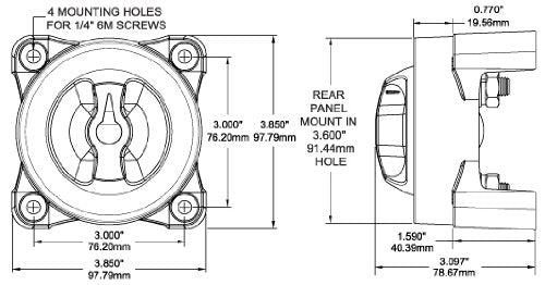 Blue Sea Systems e-Series 9002E Battery Switch, Selector 4 Position with AFD, 32V DC, 325A, Red