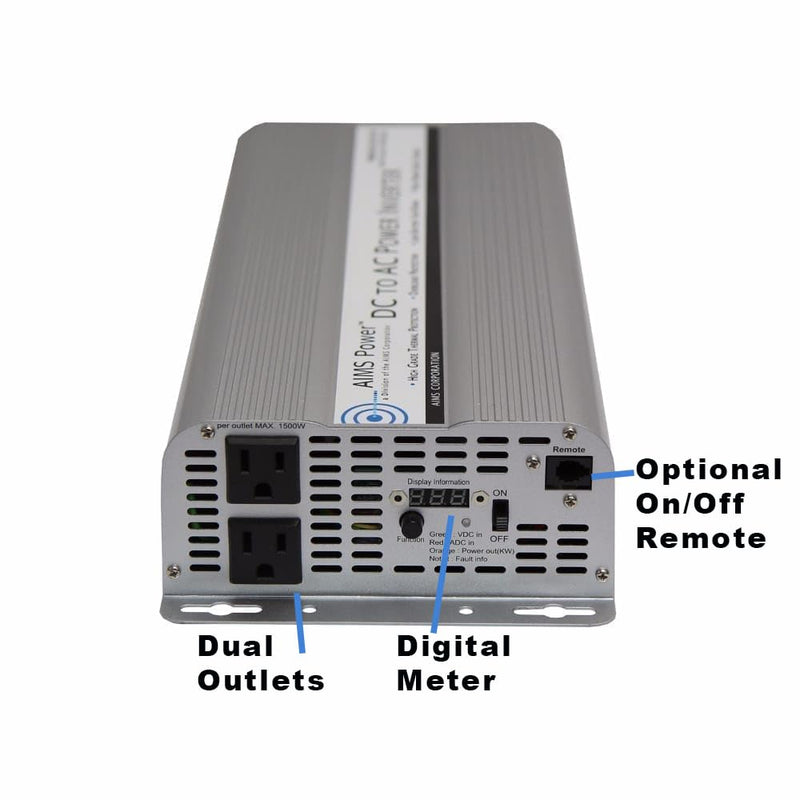 2500 Watt AIMS Power Modified Sine Power Inverter, 5000 Watt Surge Peak Power, and AC Outlets