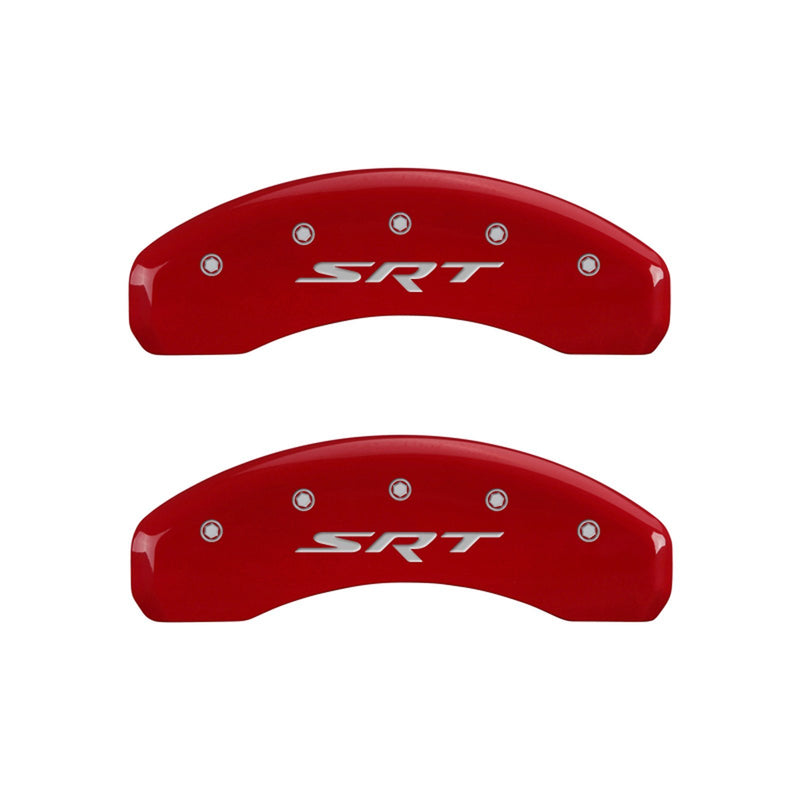 MGP 42002SSRTRD Caliper Covers 'SRT' Engraved Caliper Cover with Red Powder Coat Finish and Silver Characters, (Set of 4)