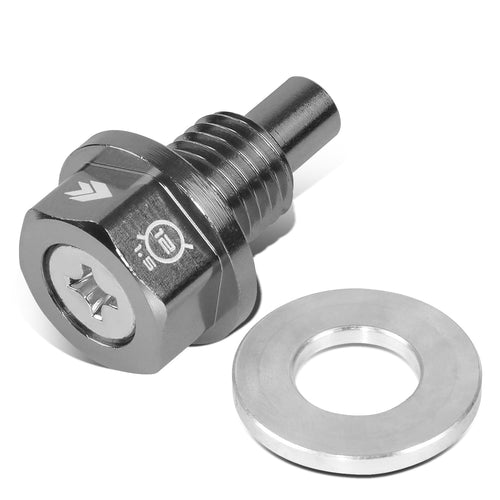 Magnetic Oil Drain Plug NRG Innovations, M12 X 1.5 Thread Size Engine Oil Drain Nut w/Washer, Gun Metal, T-6061 Aluminum w/Stainless Steel Internal Magnet, NRG-NOP-400GM