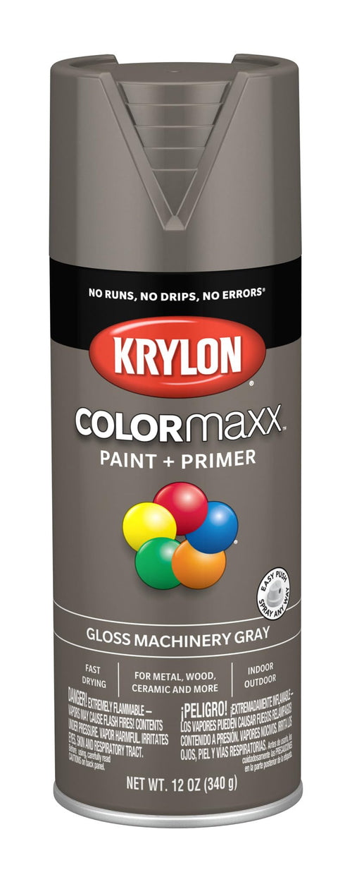 Krylon K05599007 Spray Paint and Primer COLORmaxx for Indoor/Outdoor Use, Gloss Machinery Gray, 12 Ounce (Pack of 1)