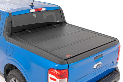 Rough Country Hard Tonneau Cover Tri-Fold for Ford Maverick (2022-2025) - Aluminum Flip-Up Folding Bed Cover, Fits 4'6 (54.4") Bed