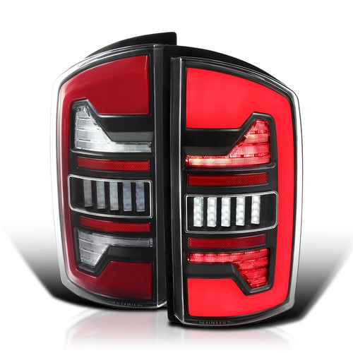 Black Tail Lights w/Red LED SPEC-D TUNING Compatible with 2002-2006 Dodge Ram 1500/2500 / 3500, Left + Right Pair Assembly