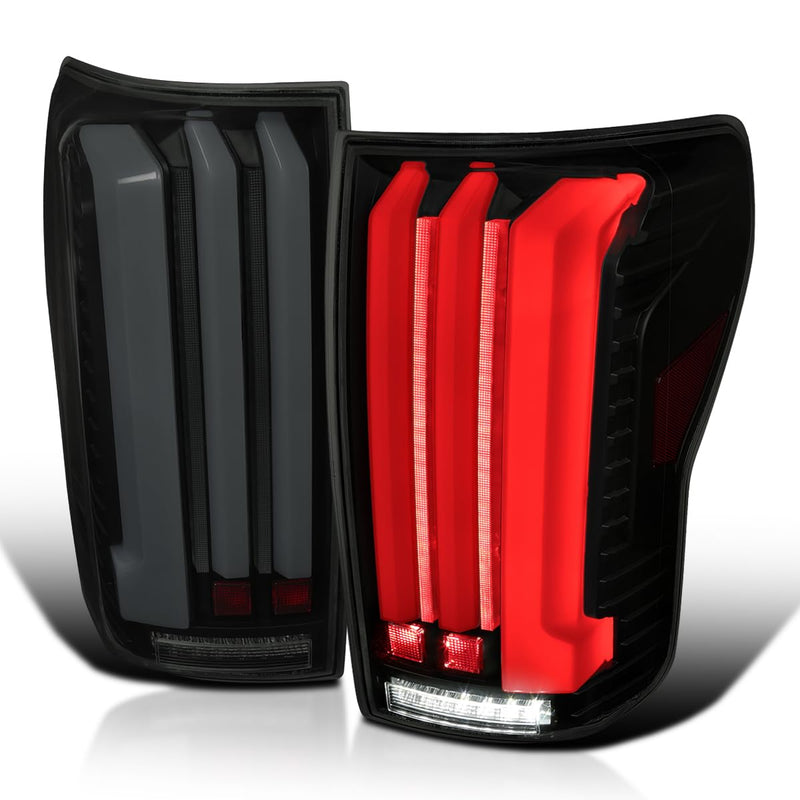 Black Smoke SPEC-D TUNING Full LED Sequential Tail Lights w/White LED Light Bars and Startup Animation Compatible with 2007-2013 Toyota Tundra, Left + Right Pair Assembly