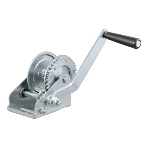 CURT Manual Hand Crank Boat Trailer Winch, 900 lbs Capacity, 6-1/2-Inch Handle, 3.25:1 Gear Ratio, CLEAR ZINC