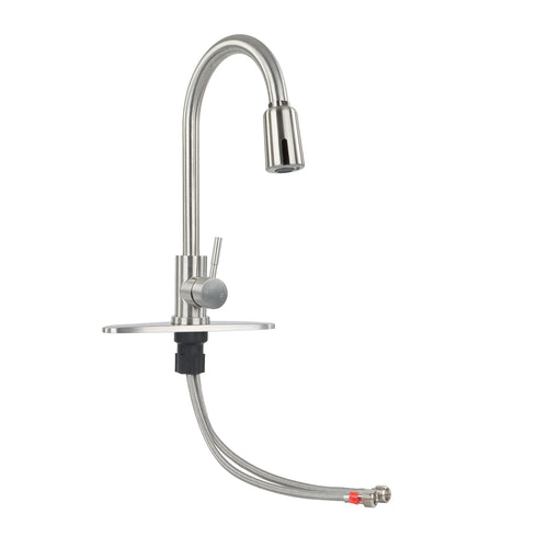 Touchless Empire Faucet Kitchen Faucet - Silver Steel High-Arc Motion Sensor Kitchen Faucet with Optional Deck Plate