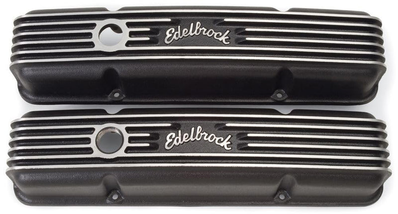 Black Edelbrock Classic Valve Cover with Breather Hole and Oil-Fill Cap