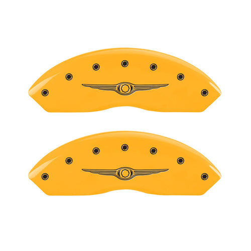 Caliper Covers MGP 32021SCW1YL Yellow (Set of 4, Engraved Front and Rear: Style 1/Chrysler Wing, Yellow powder coat finish, black characters)