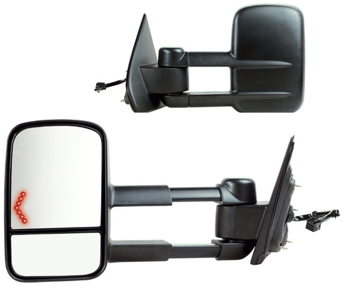 K Source Towing Mirror Extendable Pair for 2014-2019 Silverado/Sierra Pick-Up Full Size. 1st Design, Textured Black, Heated Power, LED Arrow Signal, Dual Lens, Foldaway