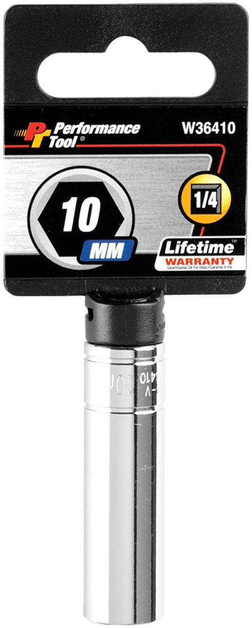 W36410 Performance Tool 1/4 Drive 10mm 6Point Deep Wall Socket, 1 Pack