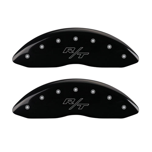 MGP Caliper Covers Front and Rear 12197SRTRBK Black Powder Coat Finish, Set of 4 (Vintage Style/RT Silver Characters, Engraved)