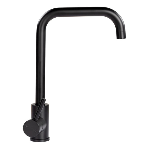 Lippert Square Gooseneck Kitchen Faucet for RVs and Residential, Black Flow Max