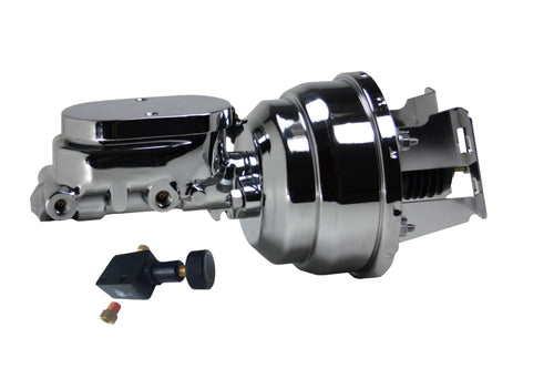 8 Inch LEED BRAKES Dual Power Booster, 1-1/8 Inch Bore Flat Top Master, Adjustable Proportioning Valve (Chrome)