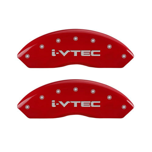 MGP Caliper Covers Front and Rear 39014SIVTRD Red Powder Coat Finish, Set of 4 (i-Vtec Silver Characters, Engraved)