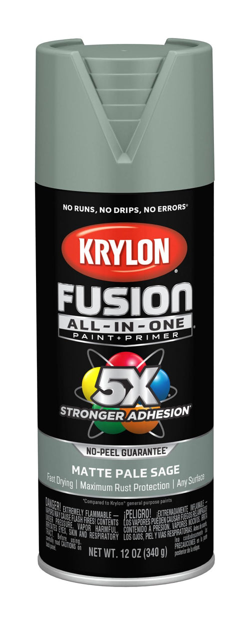 Krylon All-In-One Fusion Adhesive Spray Paint for Indoor/Outdoor Use, 12 oz, Pale Sage