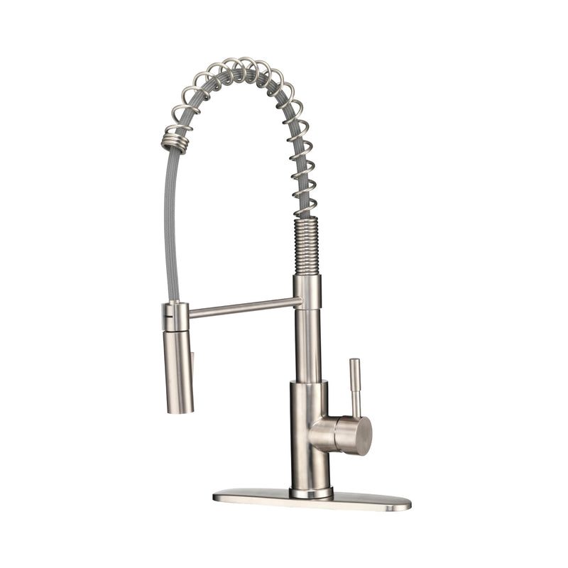 Dura Faucet RV Swivel DF-MK504SLK-SN High-Arc Spring Kitchen Sink Faucet - Single Handle - Kitchen Faucet with Pull-Down Sprayer - Optional Deck Plate (Brushed Satin Nickel)
