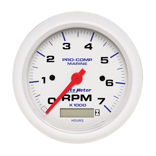 AUTO METER Tachometer, Gauge, 3 3/8", 7K RPM, W/Hourmeter, Marine White (200890)