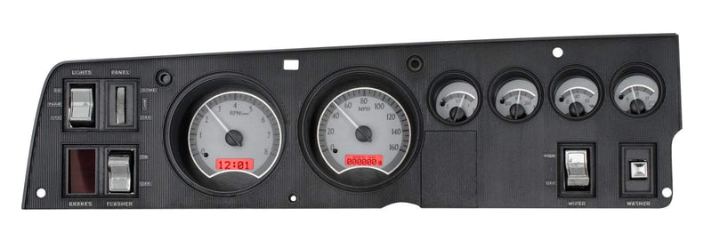 Dakota Digital Analog Gauge System Aftermarket for 68-70 Dodge Charger Super Bee 69-70 Coronet R/T, 70 Plymouth GTX and Road Runner Analog Silver Alloy Red Backlighting VHX-68D-CHG-S-R