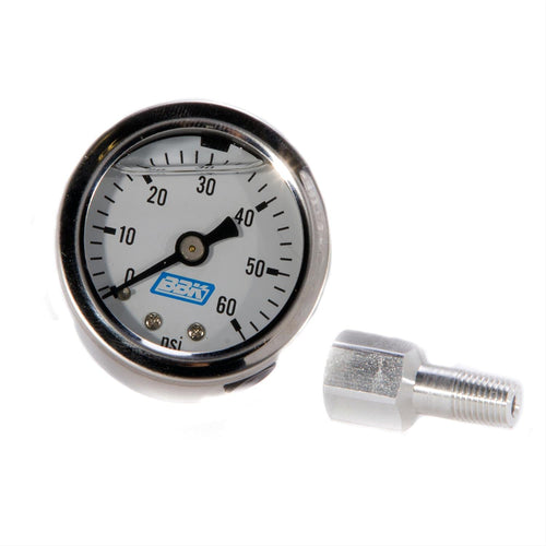 Fuel Pressure Gauge BBK Performance 1617 - Liquid Filled With Fuel Rail Adapter for Fuel Injected Ford Mustang 5.0L - 0-60PSI