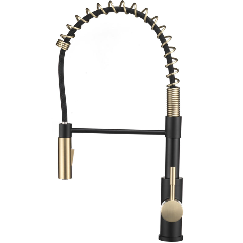 Dura Faucet RV Swivel DF-MK504SLK-MB High-Arc Spring Kitchen Sink Faucet - Single Handle - Kitchen Faucet with Pull-Down Sprayer - Optional Deck Plate (Matte Black/Matte Gold)