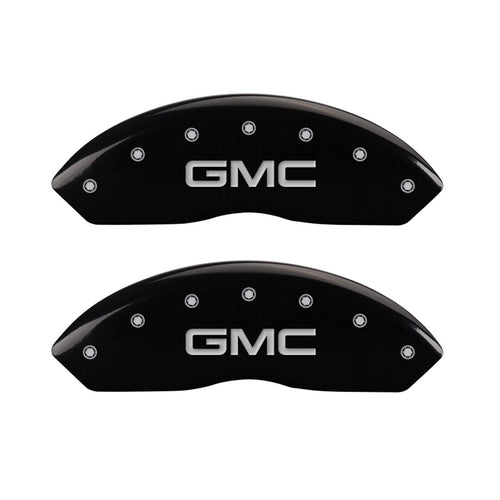 MGP Caliper Covers Front Caliper Cover 34012FGMCBK Black Powder Coat Finish, Set of 2 (GMC, Silver Characters, Engraved)
