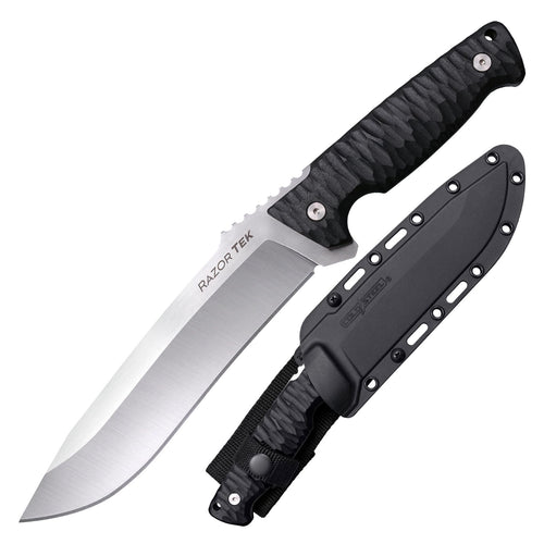 Razor Tek Cold Steel 6.5" 4116 Stainless Steel Recurve Fixed Blade EDC Outdoor Camping Hunting Utility Knife, 5 1/8" Ergonomic Textured Handle, Weather-Resistant Secure-Ex Sheath