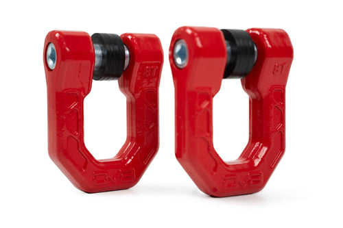 Offroad DV8 Elite Series D-Ring Shackles | Pair | 8 Ton Working Load Limit | (4) ⅛” & (4) 3/16” Isolators Included | 1&1/16” Thick Forged Steel D-Ring (Red)