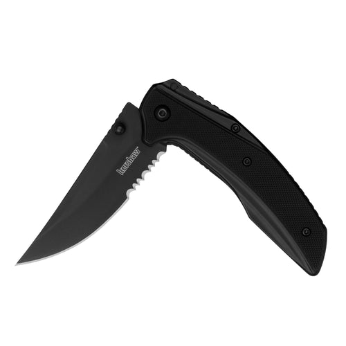Outright Kershaw Pocket Knife, Black, 3 Inch Stainless Steel Trailing Point Partially Serrated Blade, EDC with Assisted Opening, Deep-Carry Pocketclip, Everyday Carry Pocket Knife for Men and Women