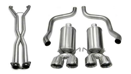 Xtreme Cat-Back Exhaust System Corsa Performance 14960CB6 Dual Rear Exit 2.5 in. Dia. Incl. RH-LH Muffler Assy/X-Pipe/RH-LH Over Axle Pipes/Hardware/Quad 4 in. Polished Pro-Series Tips