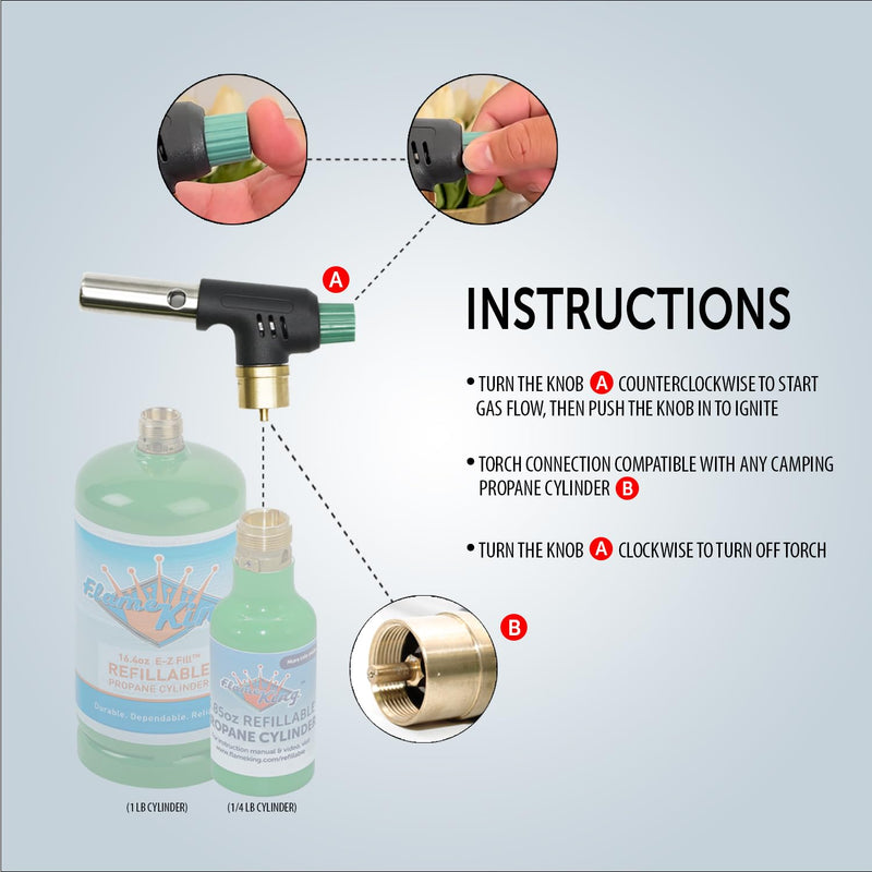 Flame King Mini Propane FK-PV777CGA Blow Torch Head 10,000 BTU for Kitchen, Soldering, Searing, Charcoal/Fire Pit Lighting