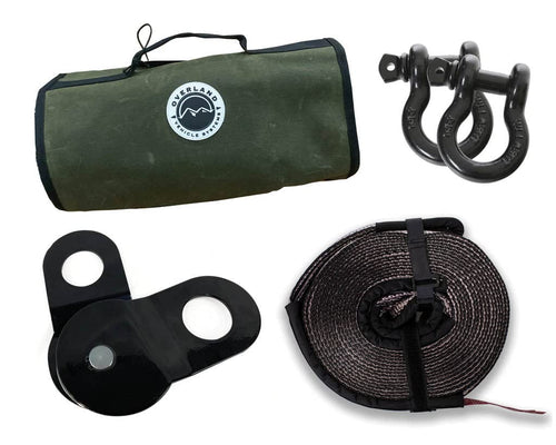 Overland Vehicle Systems 33-0501 OVS Recovery Wrap Kit Including 20" Tow Strap, Pair of Black D-Rings, Snatch Block and Canvas Bag