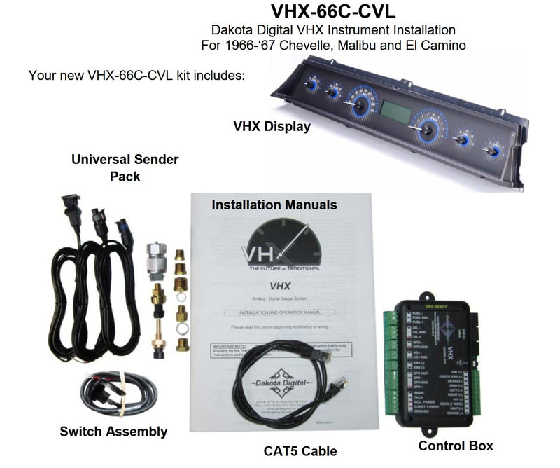 Dakota Digital VHX-66C-CVL-C-R Analog Gauge System Compatible with 1966-67 Chevy Chevelle El Camino Carbon Fiber Red Backlighting