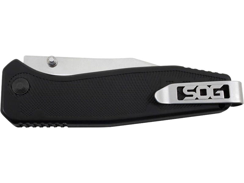 SOG Flare Knife Folding and Pocket Assisted Opening Tech w/ 3.5 Inch Stainless Straight Edge Blade & Tactical GRN Grip Knife (FLA1001-CP), Black