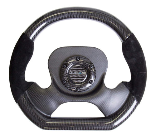 Carbon Fiber NRG Innovations Steering Wheel with Suede Accent 320mm CF Center Plate Two Tone Carbon