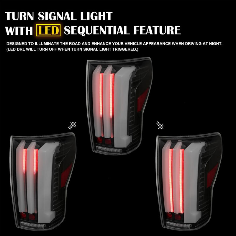 Full LED Sequential Tail Lights SPEC-D TUNING w/White LED Light Bars and Startup Animation Compatible with 2007-2013 Toyota Tundra, Left + Right Pair Assembly