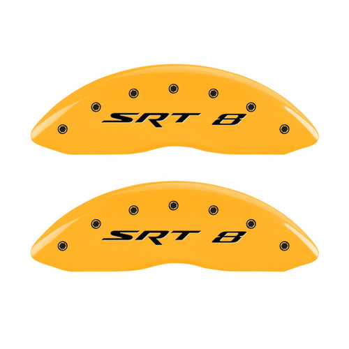 Caliper Covers MGP 32006SSR8YL, Set of 4 (Yellow Engraved Front and Rear: SRT8 Powder Coat Finish Black Characters)