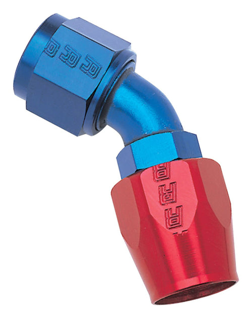 610140 Russell Full Flow Hose End, 20AN, Red/Blue, 45 Degree