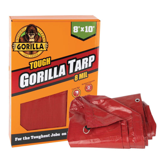8 ft x 10 ft Gorilla Tough Tarp Heavy-Duty Waterproof Polyethylene, 8 mil Thick, UV Treated with Reinforced Edges & Aluminum Grommets - Durable Outdoor Tarp for Camping, Gardening, Construction