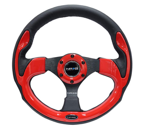 NRG Innovations Reinforced NRG-RST-001RD Steering Wheel- 320mm Sport Steering Wheel with Black Leather/Red Molded Trim